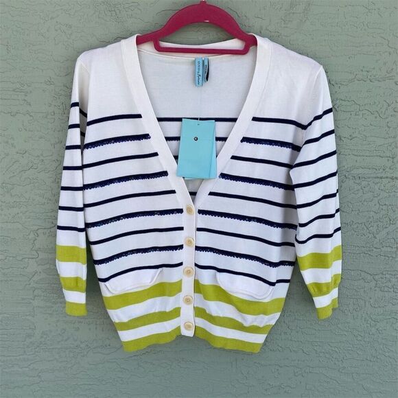 Guess by Marciano Women's Striped Cardigan Sweater Silk & Cotton Size L - Picture 1 of 13